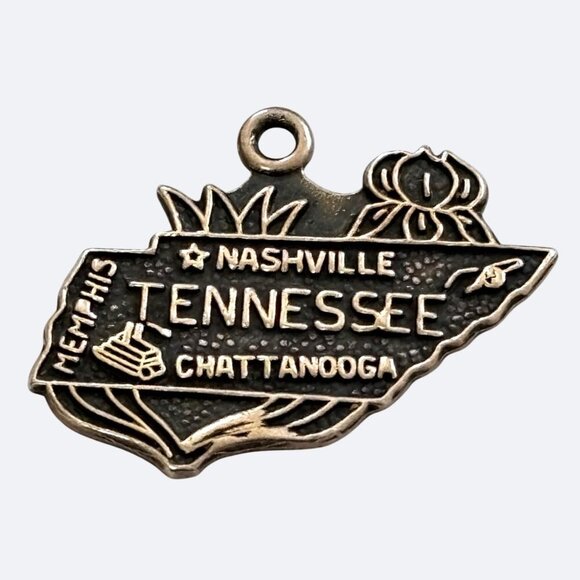 Vintage Sterling Silver Tennessee State Charm Pendant Landmarks Travel 925 - Picture 1 of 2